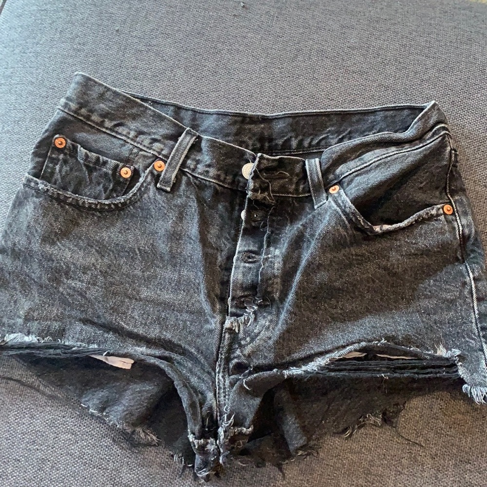 Levi’s 501 High Rise Black Distressed Jean Shorts